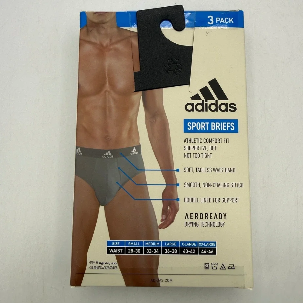 Adidas Performance Stretch Cotton Sport Briefs Mens XL Black Grey IR0837